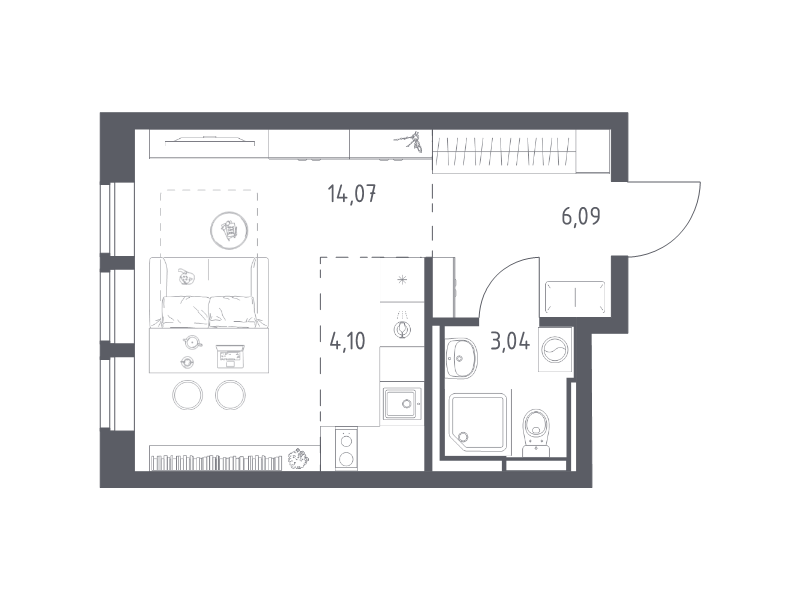 Студия 27,3 м²