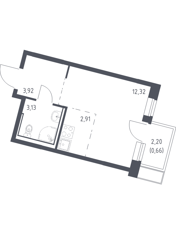 Студия 22,9 м²