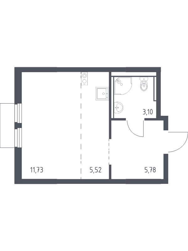 Студия 26,1 м²