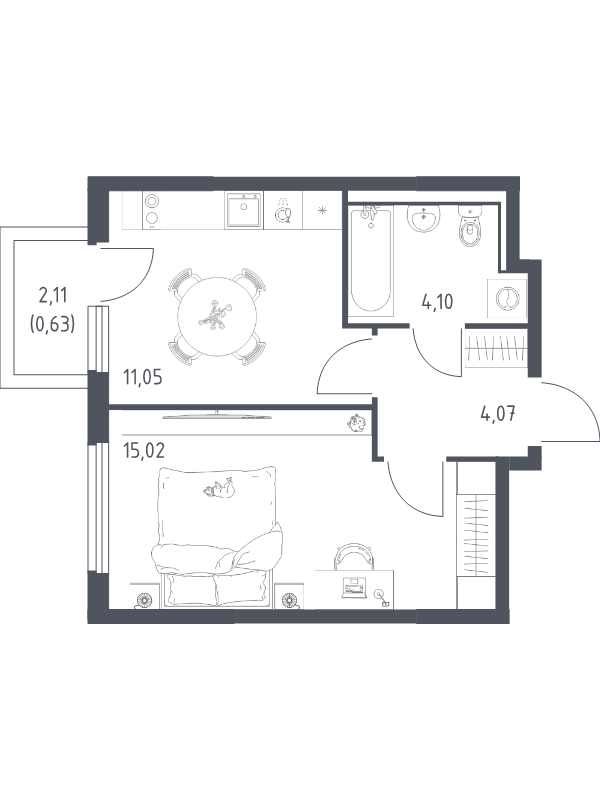 1 ккв 34,9 м²