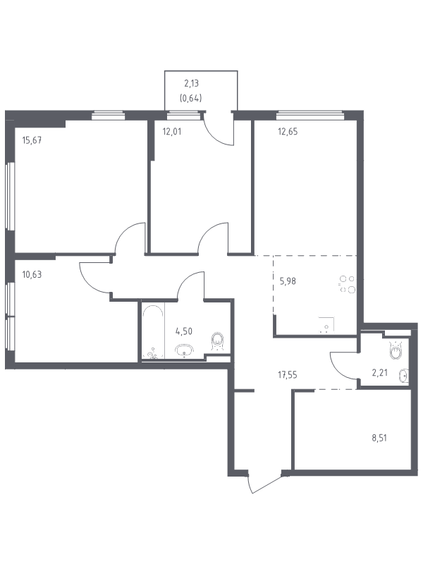 4 ккв (Евро) 90,4 м²