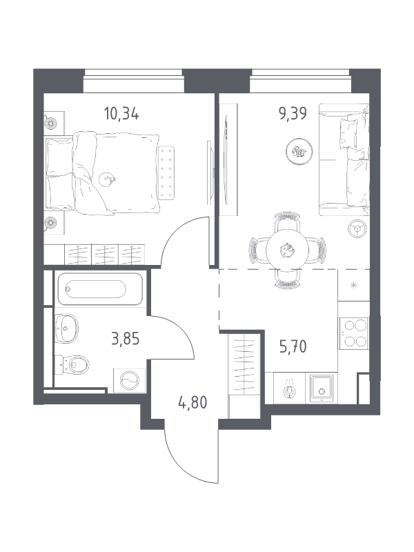 2 ккв (Евро) 34,1 м²