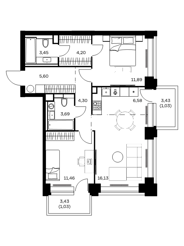 3 ккв (Евро) 69,4 м²