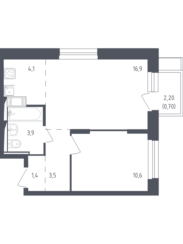 2 ккв (Евро) 40,6 м²