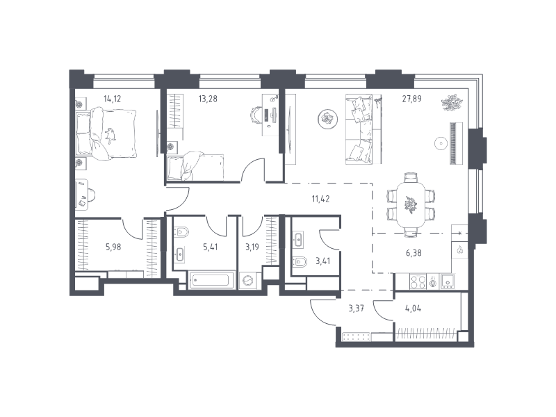 3 ккв (Евро) 98,5 м²