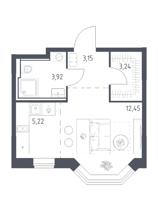 Студия 28 м²