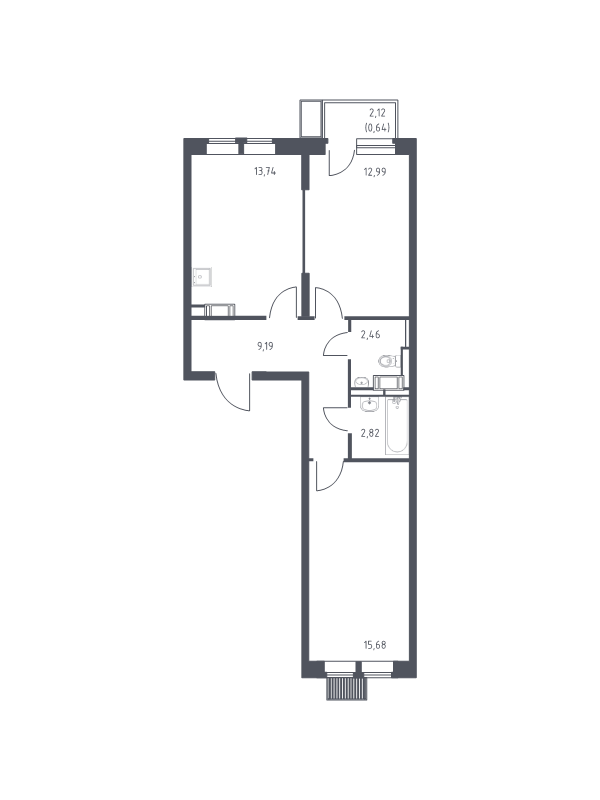 2 ккв 57,5 м²