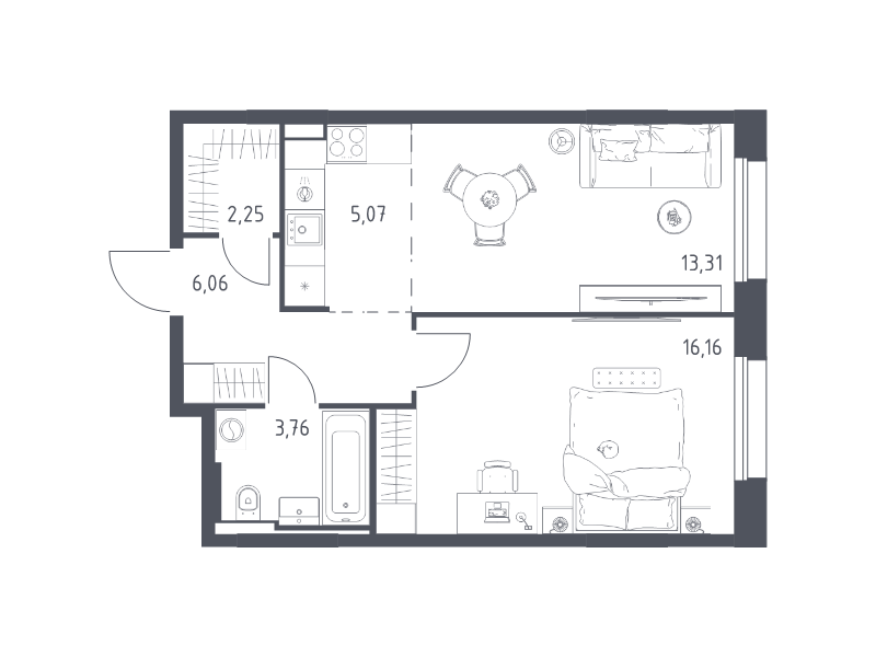 2 ккв (Евро) 46,6 м²
