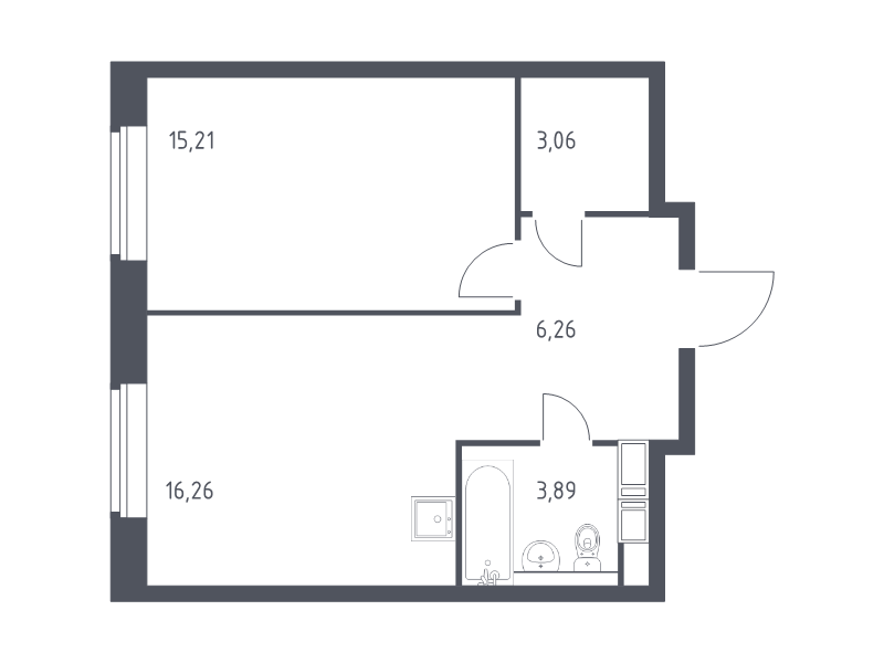 2 ккв (Евро) 44,7 м²