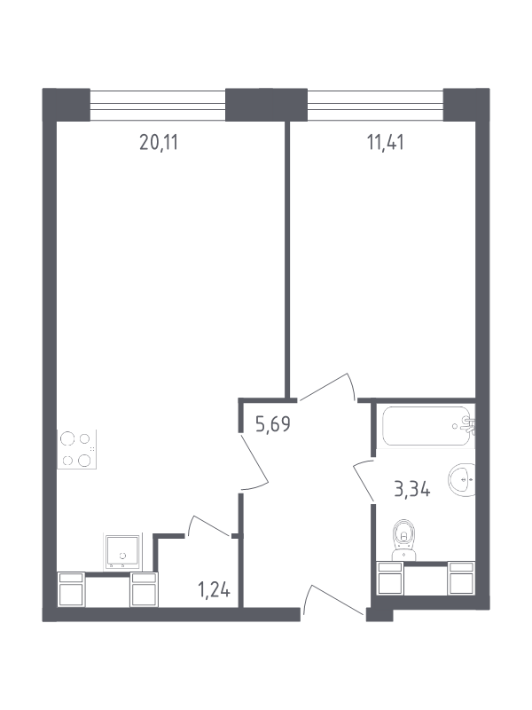 2 ккв (Евро) 41,8 м²