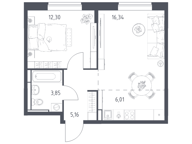 2 ккв (Евро) 43,7 м²