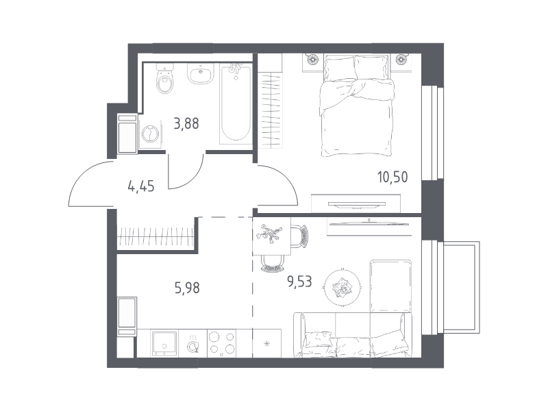 2 ккв (Евро) 34,3 м²
