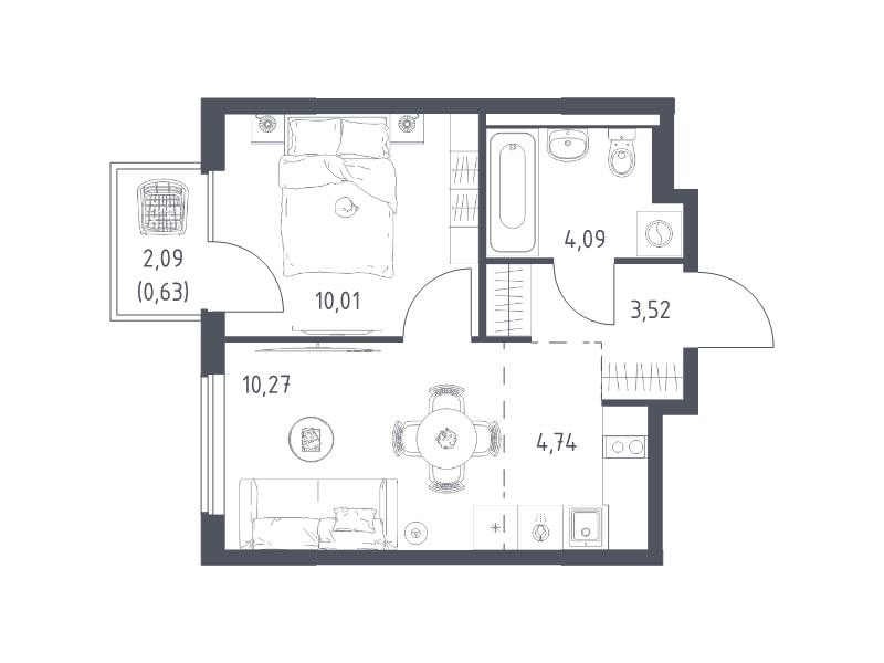 2 ккв (Евро) 33,3 м²