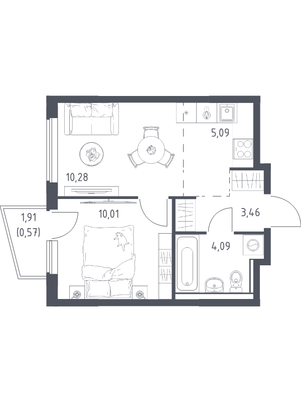 2 ккв (Евро) 33,5 м²