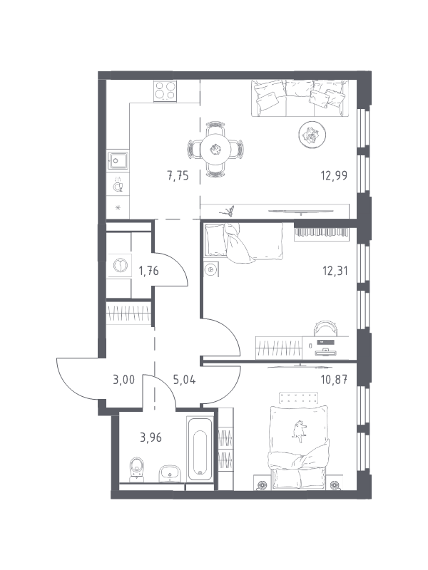 3 ккв (Евро) 57,7 м²