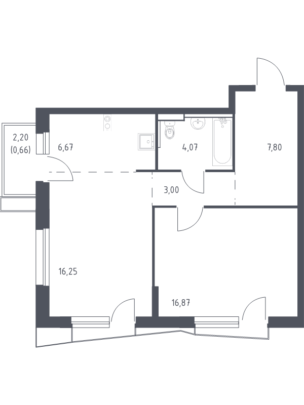2 ккв (Евро) 54,9 м²