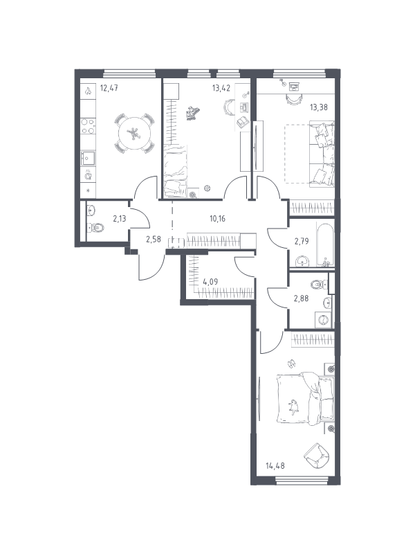 3 ккв 78,4 м²
