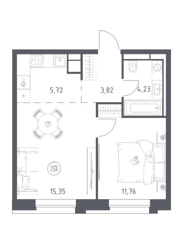 2 ккв (Евро) 40,9 м²