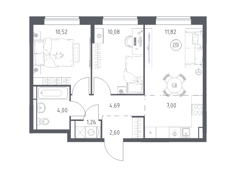 3 ккв (Евро) 52 м²