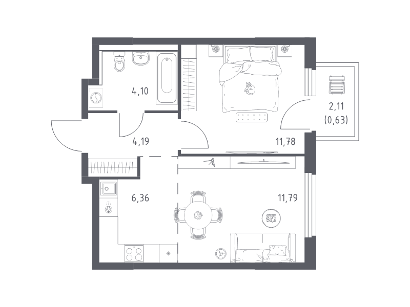 2 ккв (Евро) 38,9 м²