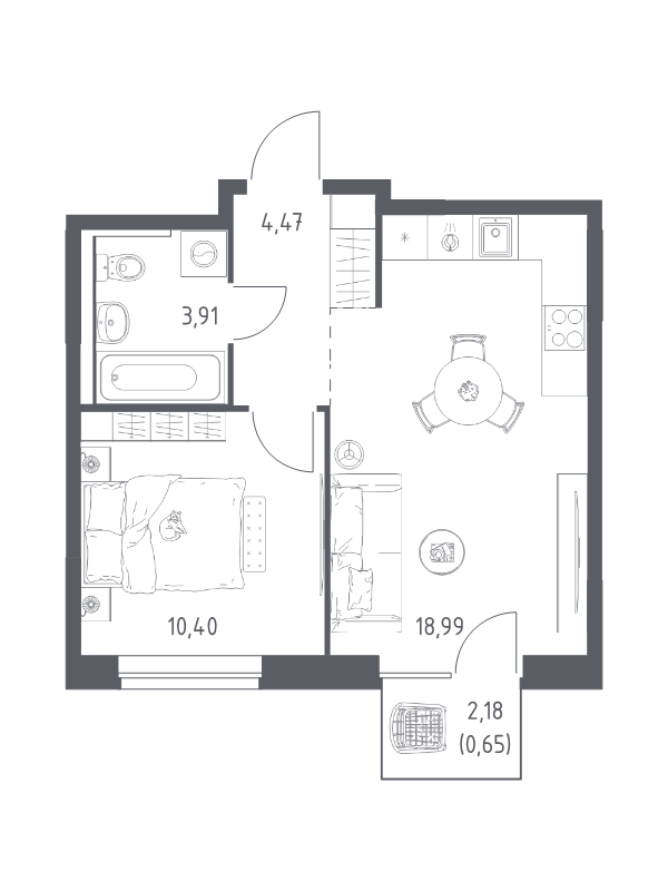 2 ккв (Евро) 38,4 м²