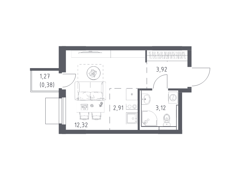 Студия 22,7 м²