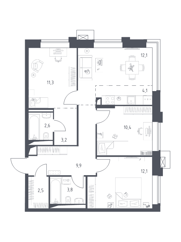 4 ккв (Евро) 71,9 м²