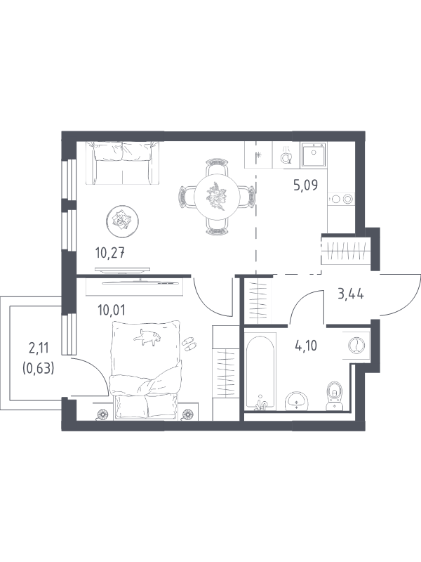2 ккв (Евро) 33,5 м²
