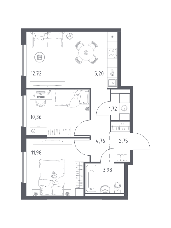 3 ккв (Евро) 53,5 м²