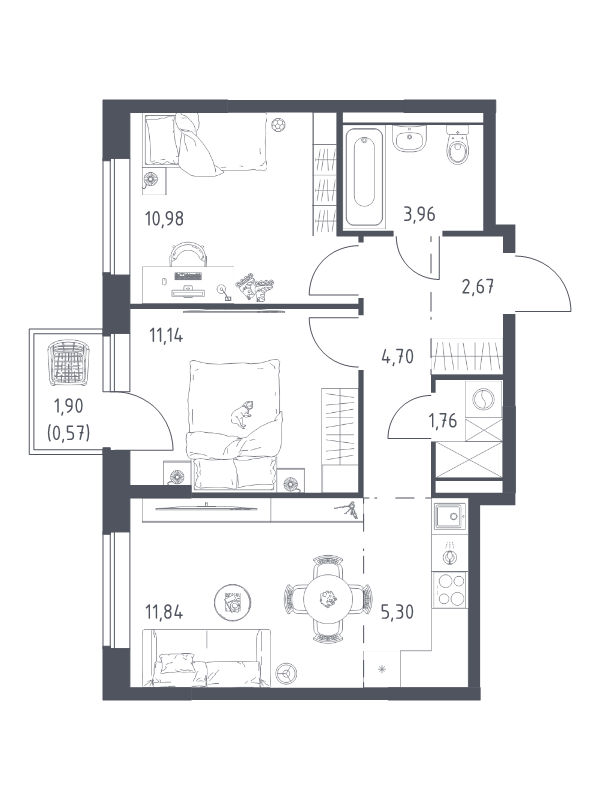 3 ккв (Евро) 52,9 м²