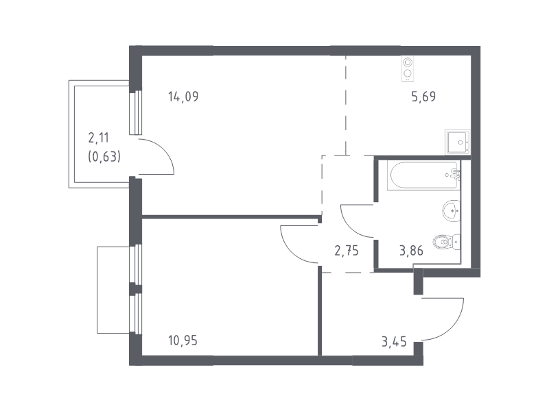 2 ккв (Евро) 41,4 м²