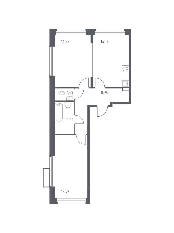2 ккв 58,9 м²