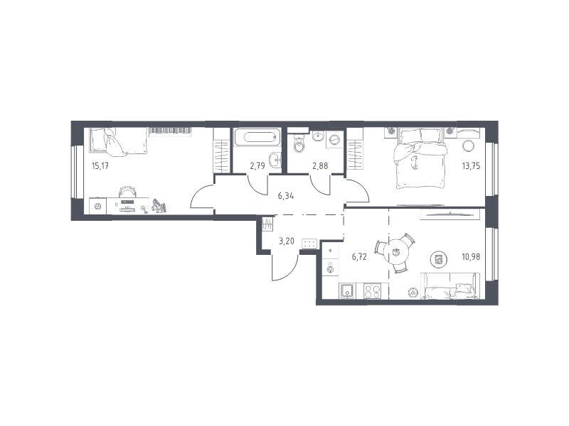 3 ккв (Евро) 61,8 м²