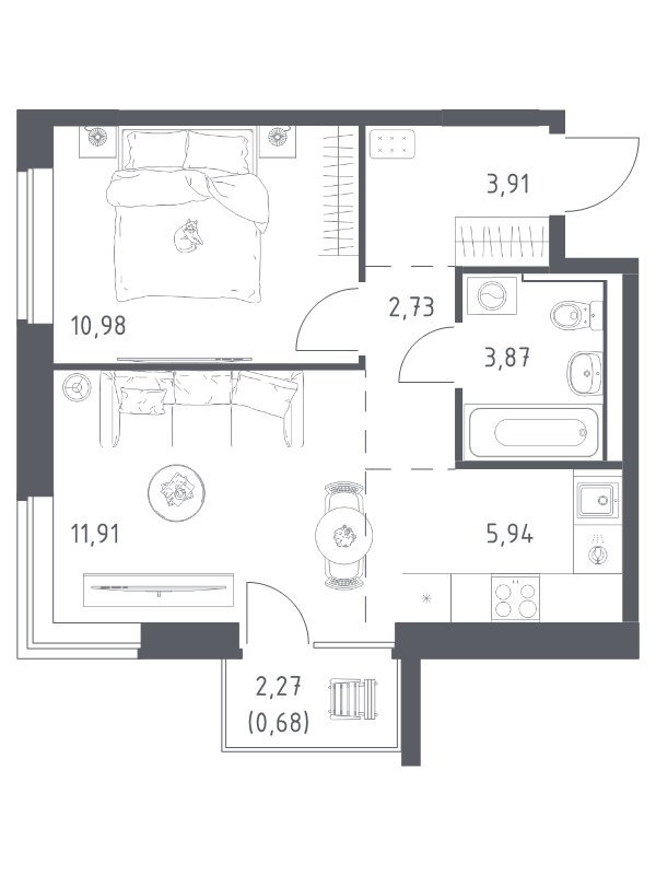 2 ккв (Евро) 39,9 м²