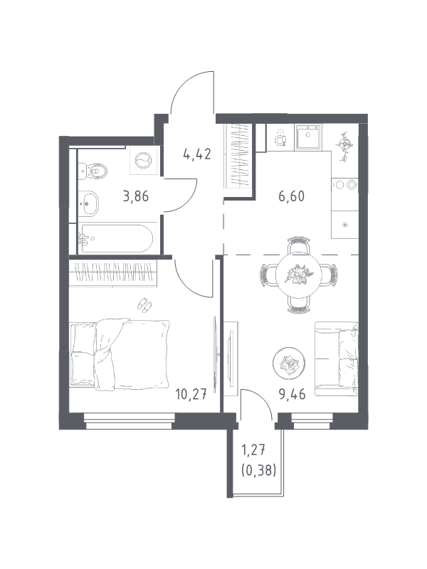 2 ккв (Евро) 35 м²