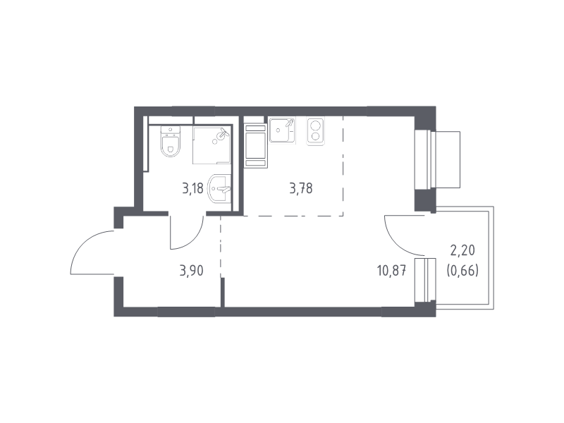 Студия 22,4 м²