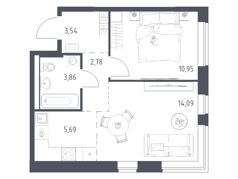 2 ккв (Евро) 40,9 м²