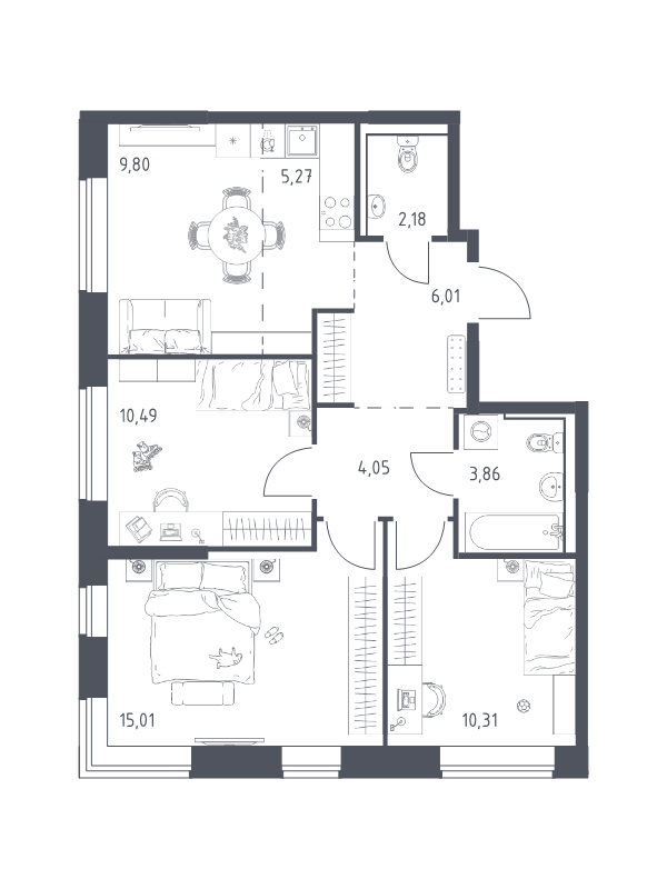 4 ккв (Евро) 67 м²