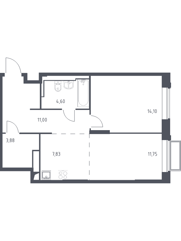 2 ккв (Евро) 53,2 м²