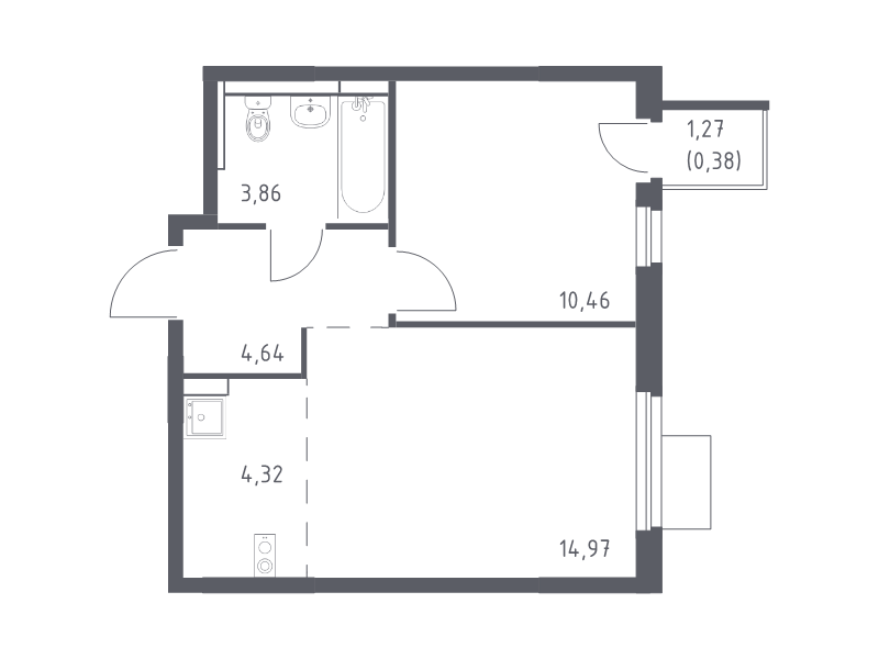 2 ккв (Евро) 38,6 м²