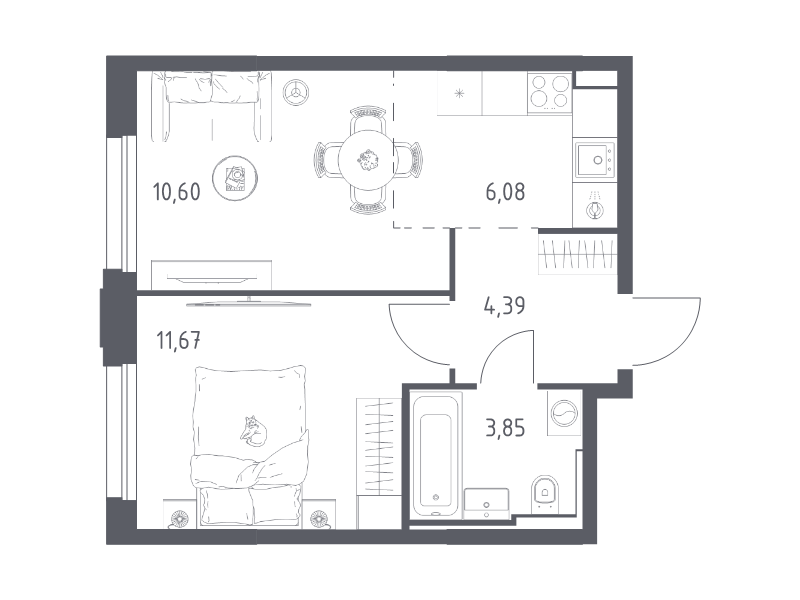 2 ккв (Евро) 36,6 м²