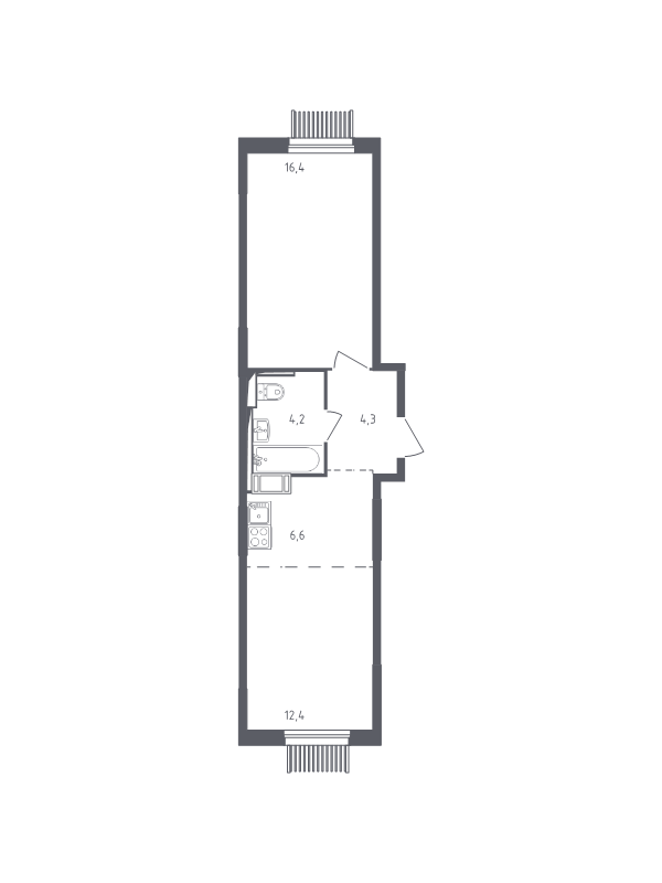 2 ккв (Евро) 42,8 м²