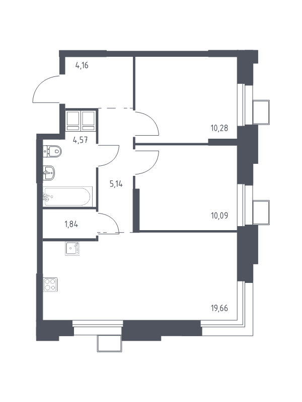 3 ккв (Евро) 56 м²