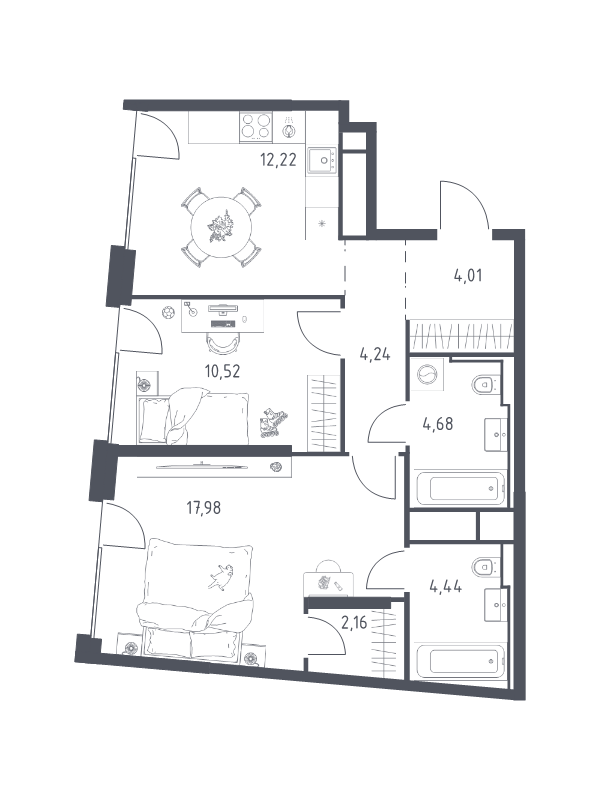 3 ккв (Евро) 60,3 м²