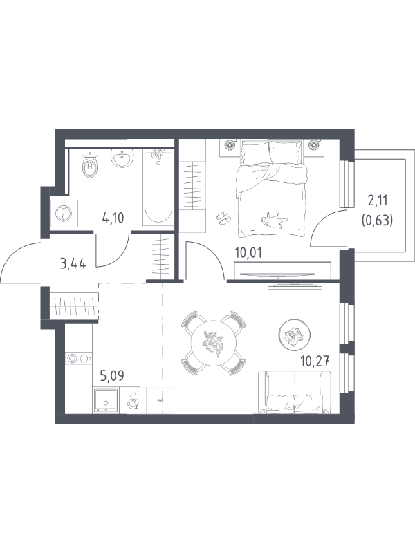 2 ккв (Евро) 33,5 м²