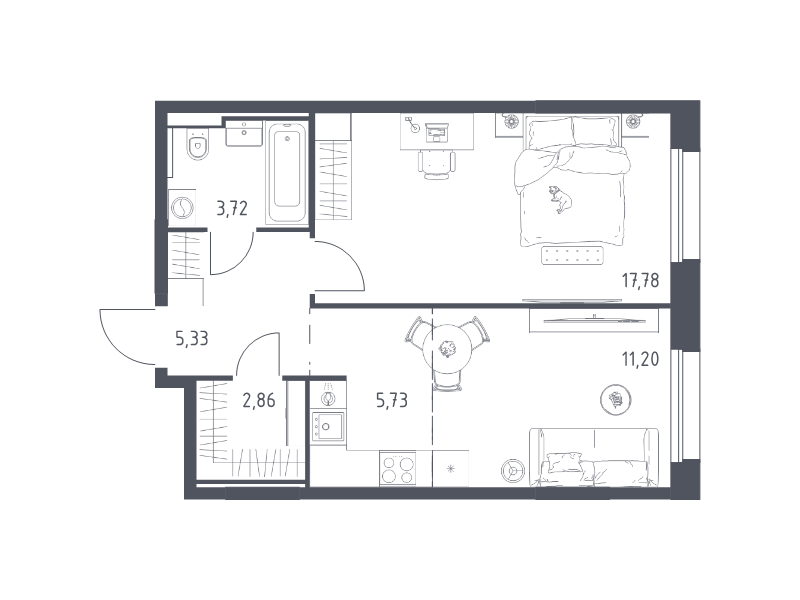 2 ккв (Евро) 46,6 м²