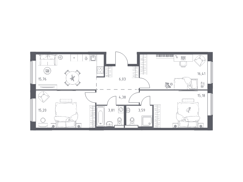 4 ккв (Евро) 80,4 м²