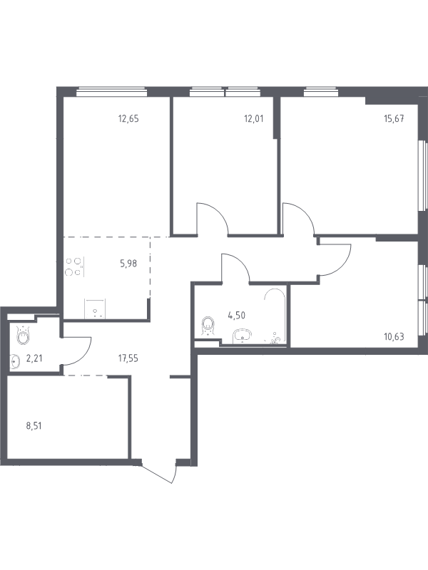 4 ккв (Евро) 89,7 м²