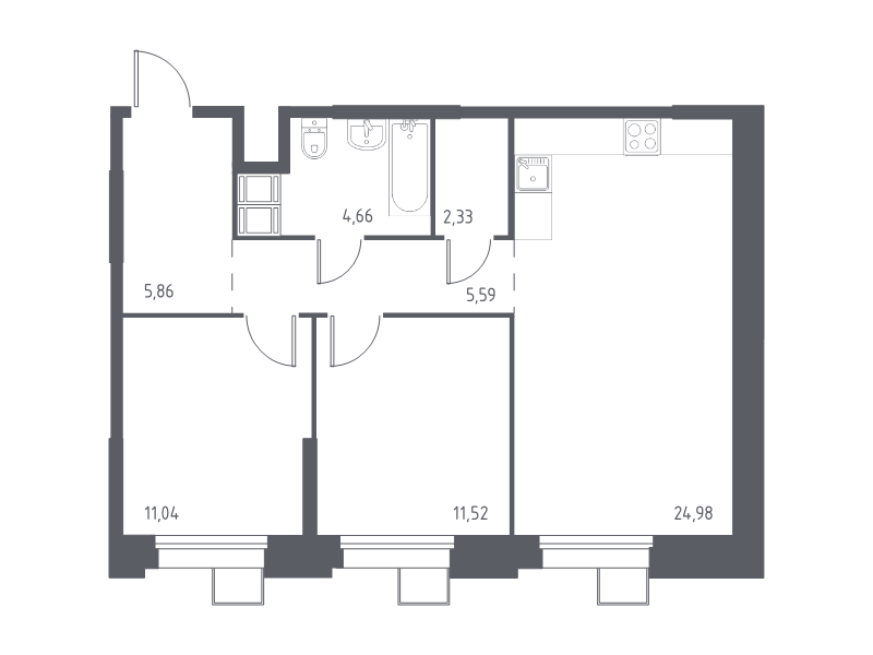 3 ккв (Евро) 66,1 м²