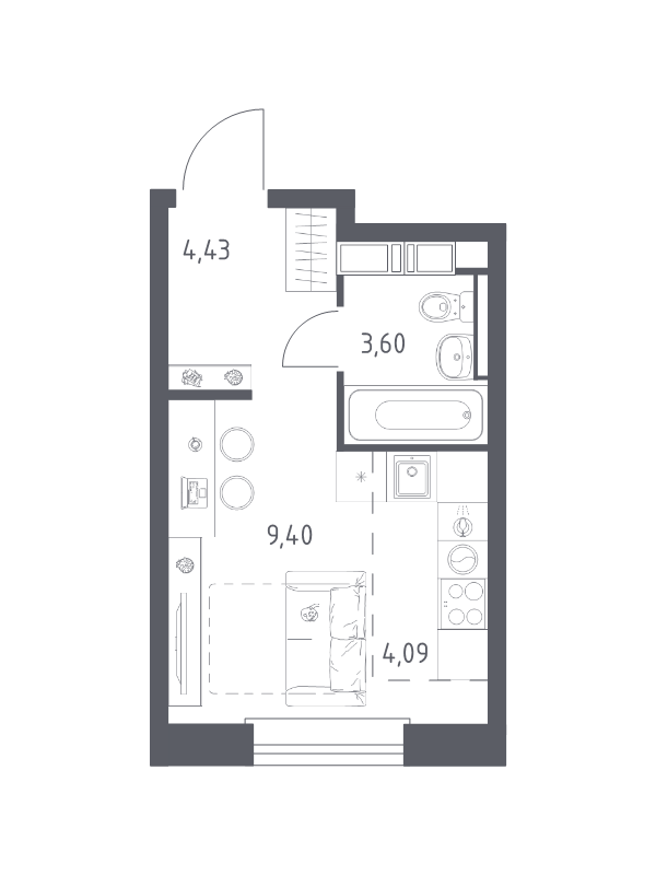 Студия 21,5 м²